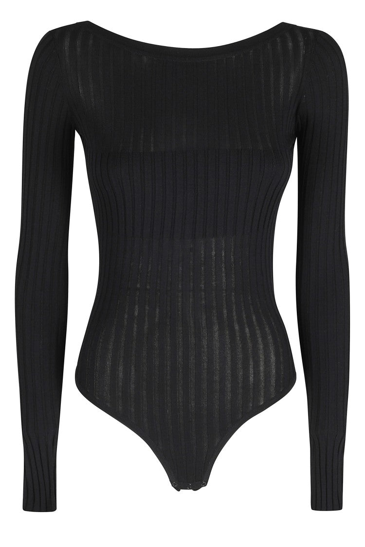 Elisabetta Franchi Black Fitted Tricot Viscose-Blend Bodysuit