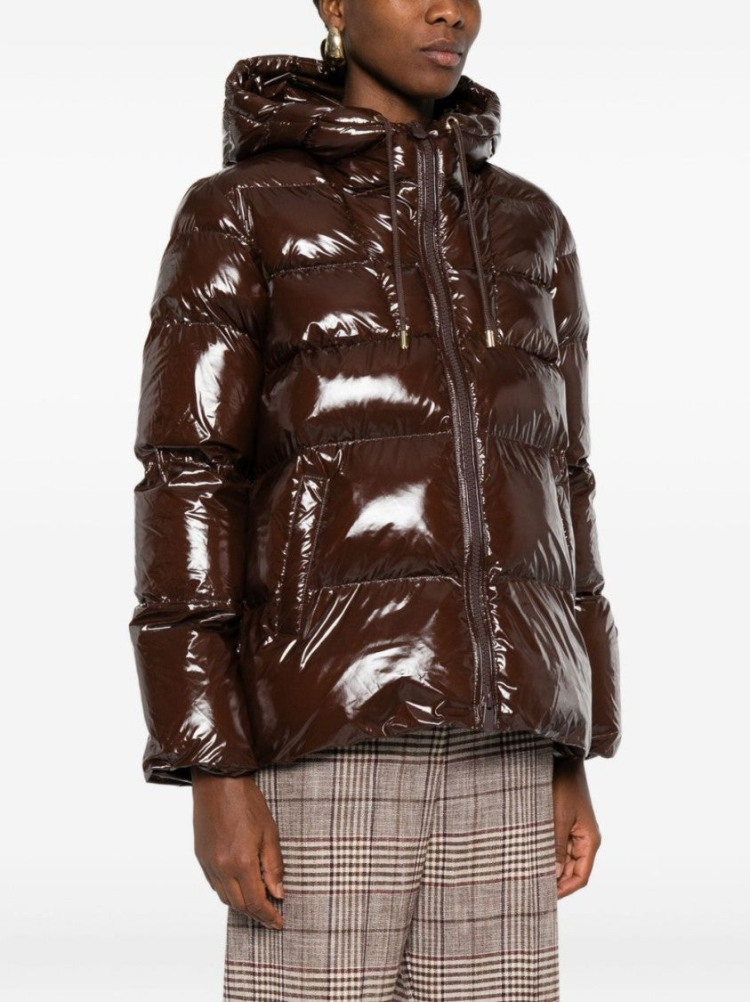 Pinko Oversized Glossy Brown Quilted Down Coat With Hood