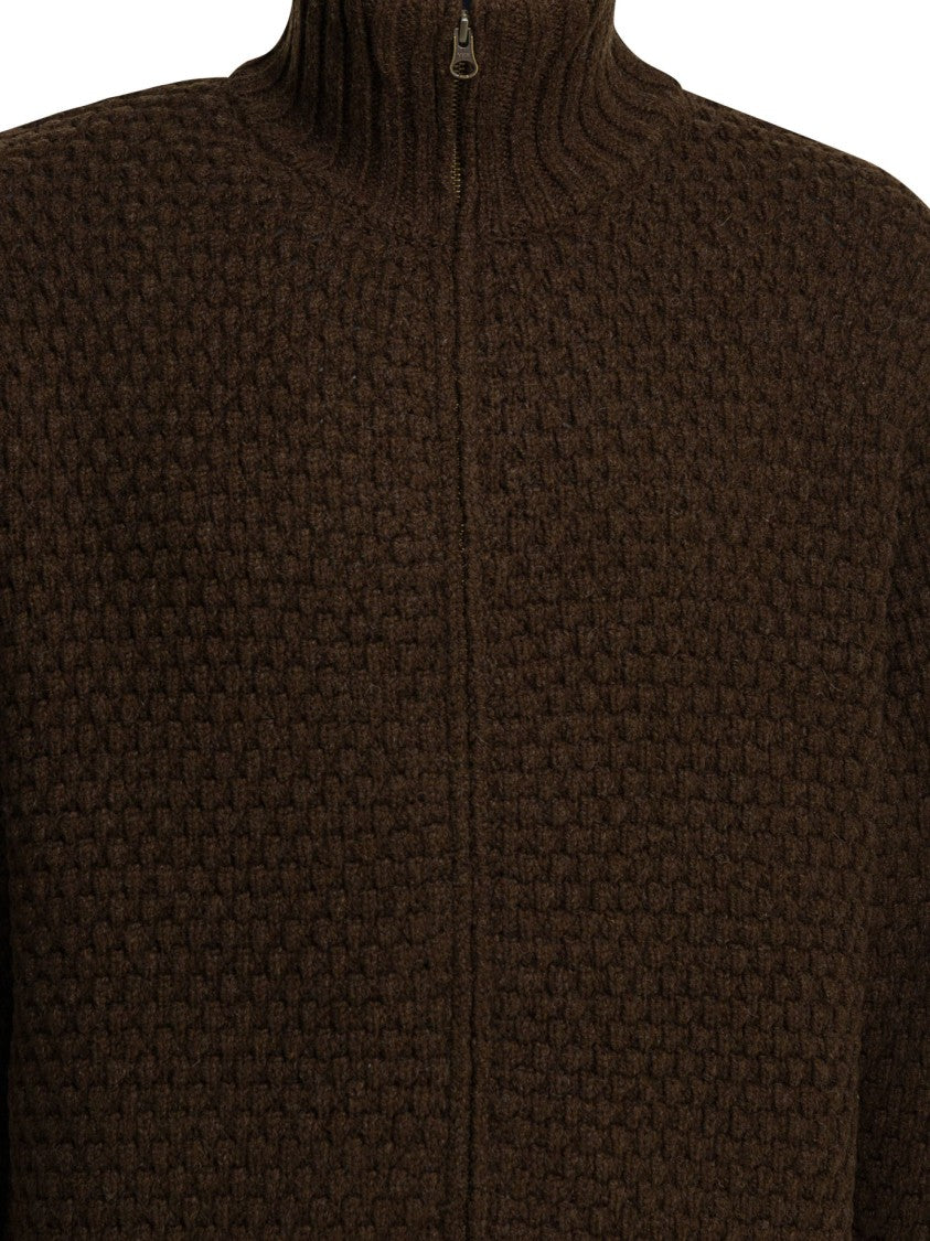 Beams Plus Textured Wool Knitwear With High Ribbed Collar And Zipper Closure