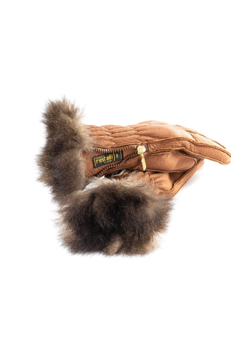Restelli Handcrafted Peccary Opossum-Lined Gloves