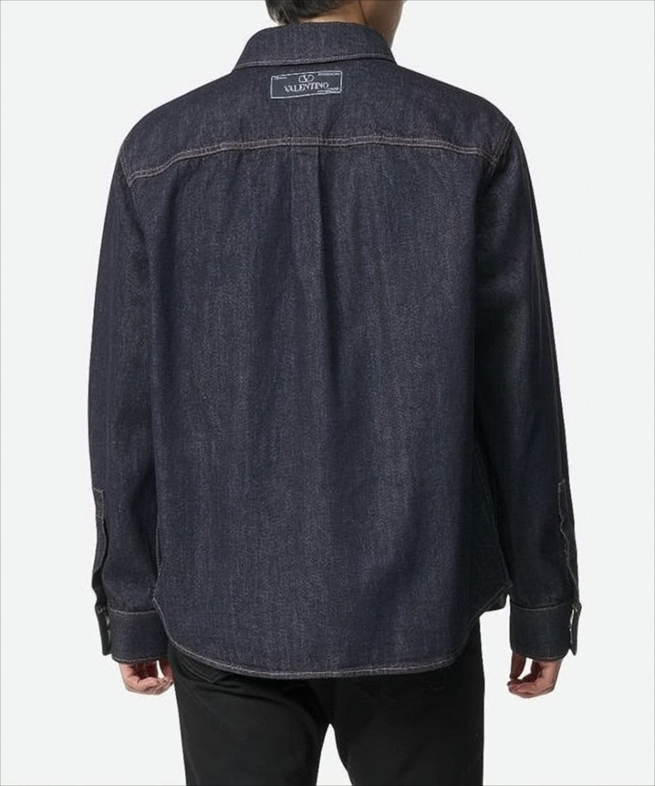 Valentino Denim Long-Sleeve Shirt With Classic Collar And Relaxed Fit