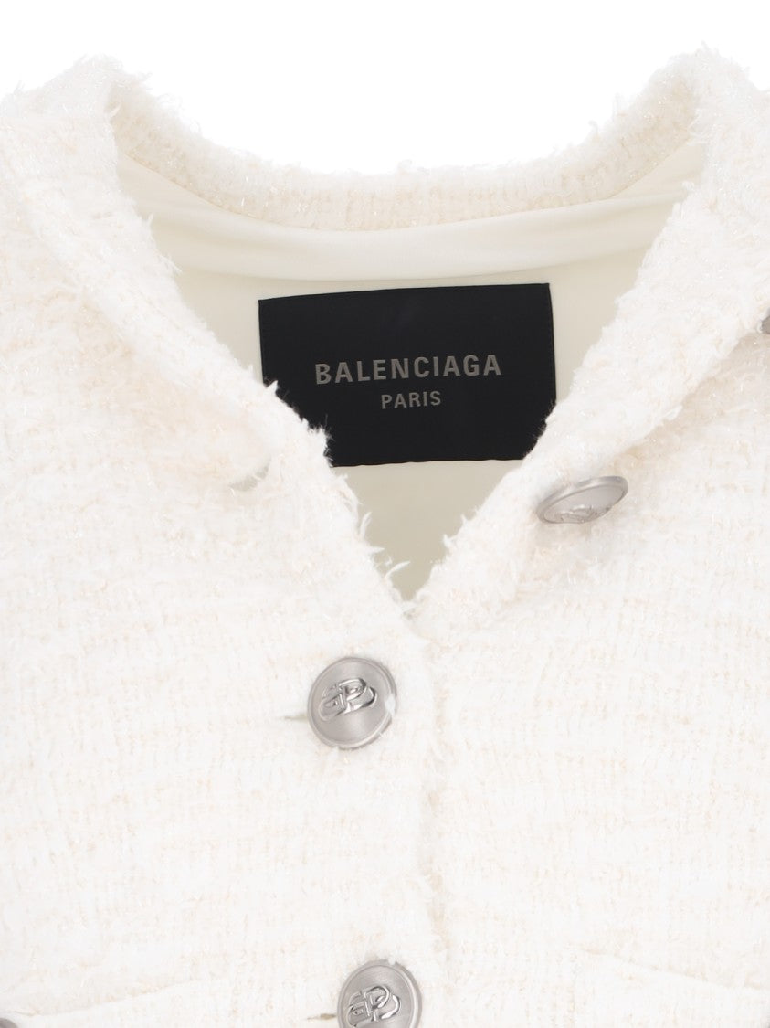 Balenciaga Crop Button Cardigan – White