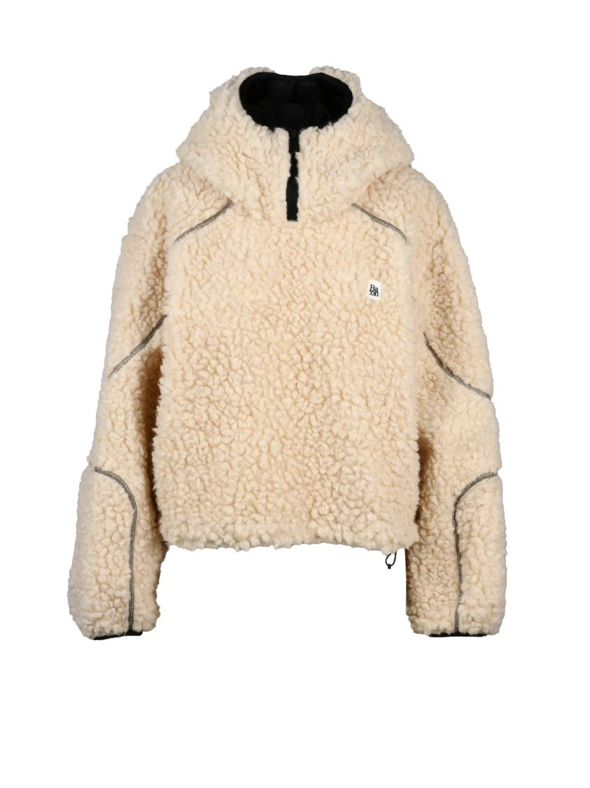 Bacon Cropped Cream Fleece Sweatshirt With Textured Fabric And Hood
