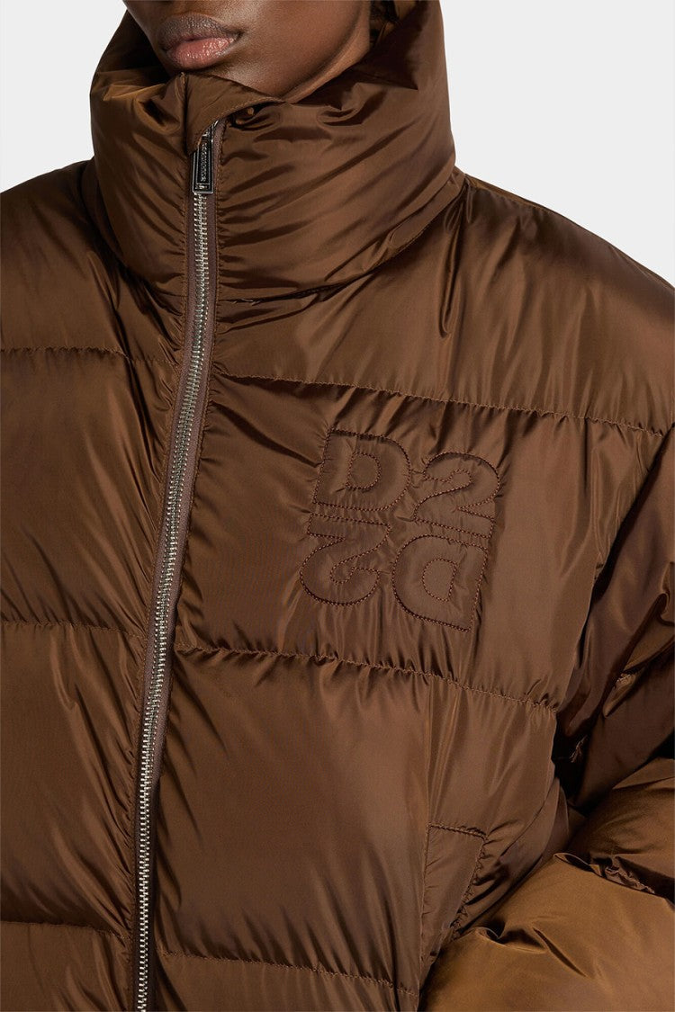 Dsquared2 Brown Polyester Logo-Embroidered Puffer Jacket