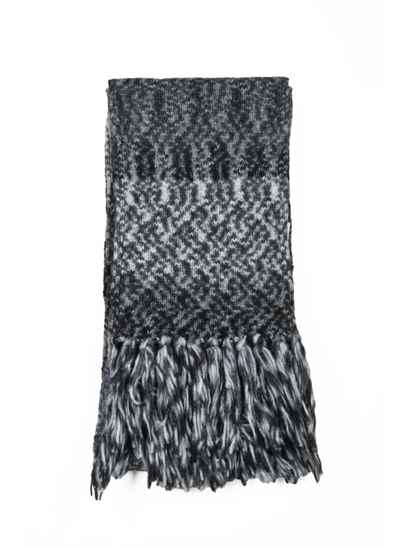 Kangra Textured Knit Scarf With Fringed Ends In Grey Shades