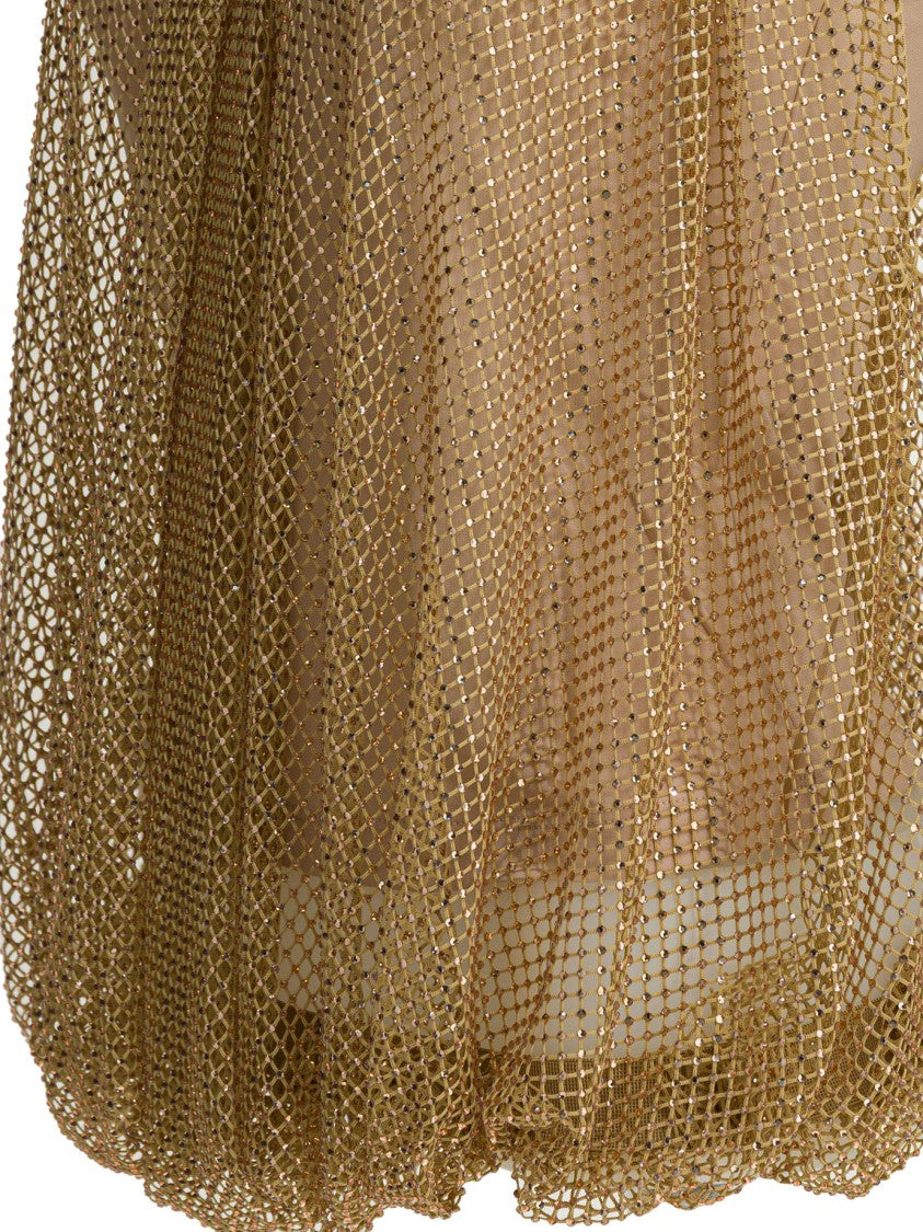 Max Mara Shimmering Gold Mesh Top With Voluminous Sleeves