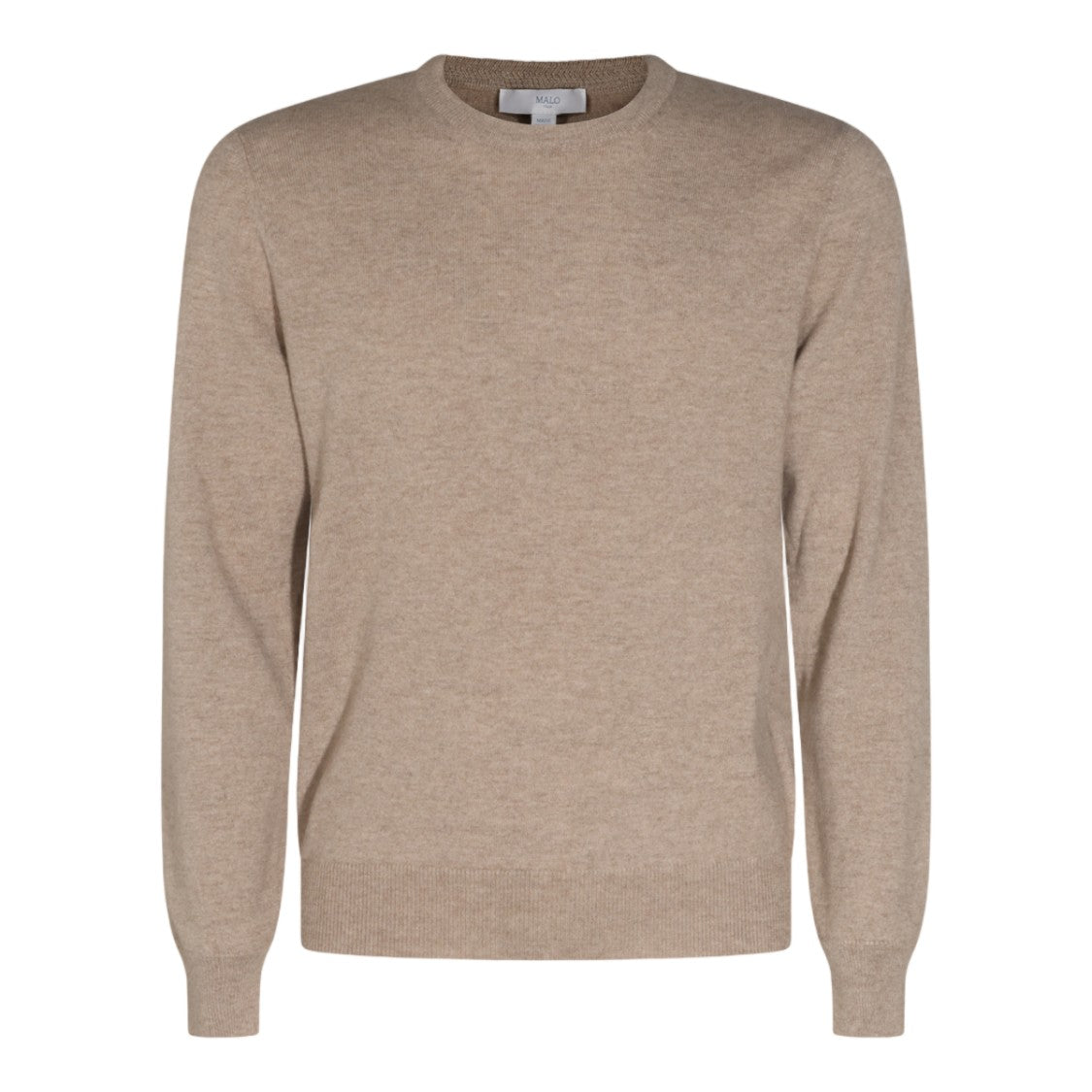 Malo Crew Neck Fine-Knit Sweater In Neutral Beige