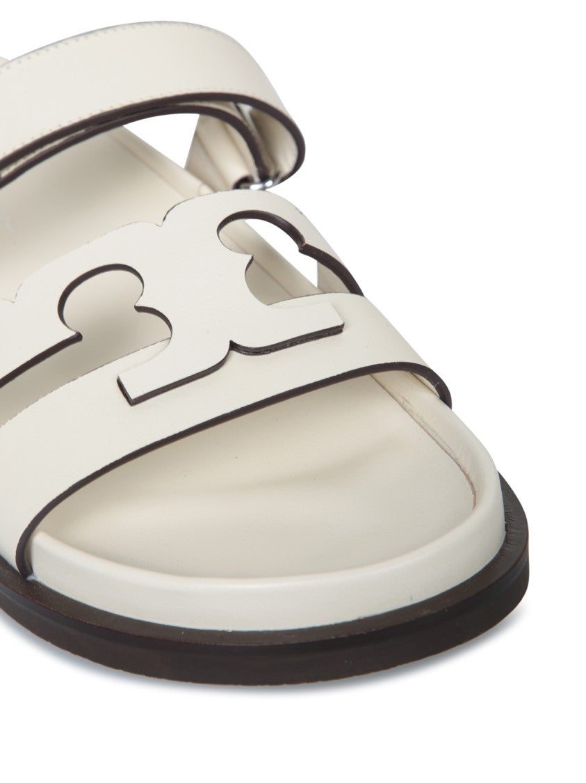 Tory Burch White Leather Sandals With Signature Logo Accent