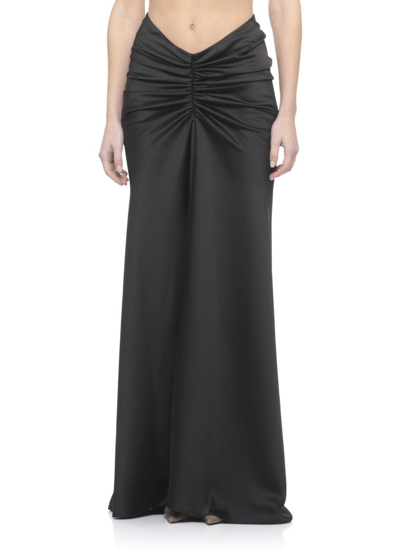 The Andamane Iris Satin Maxi Skirt With Gathered Drape Detail