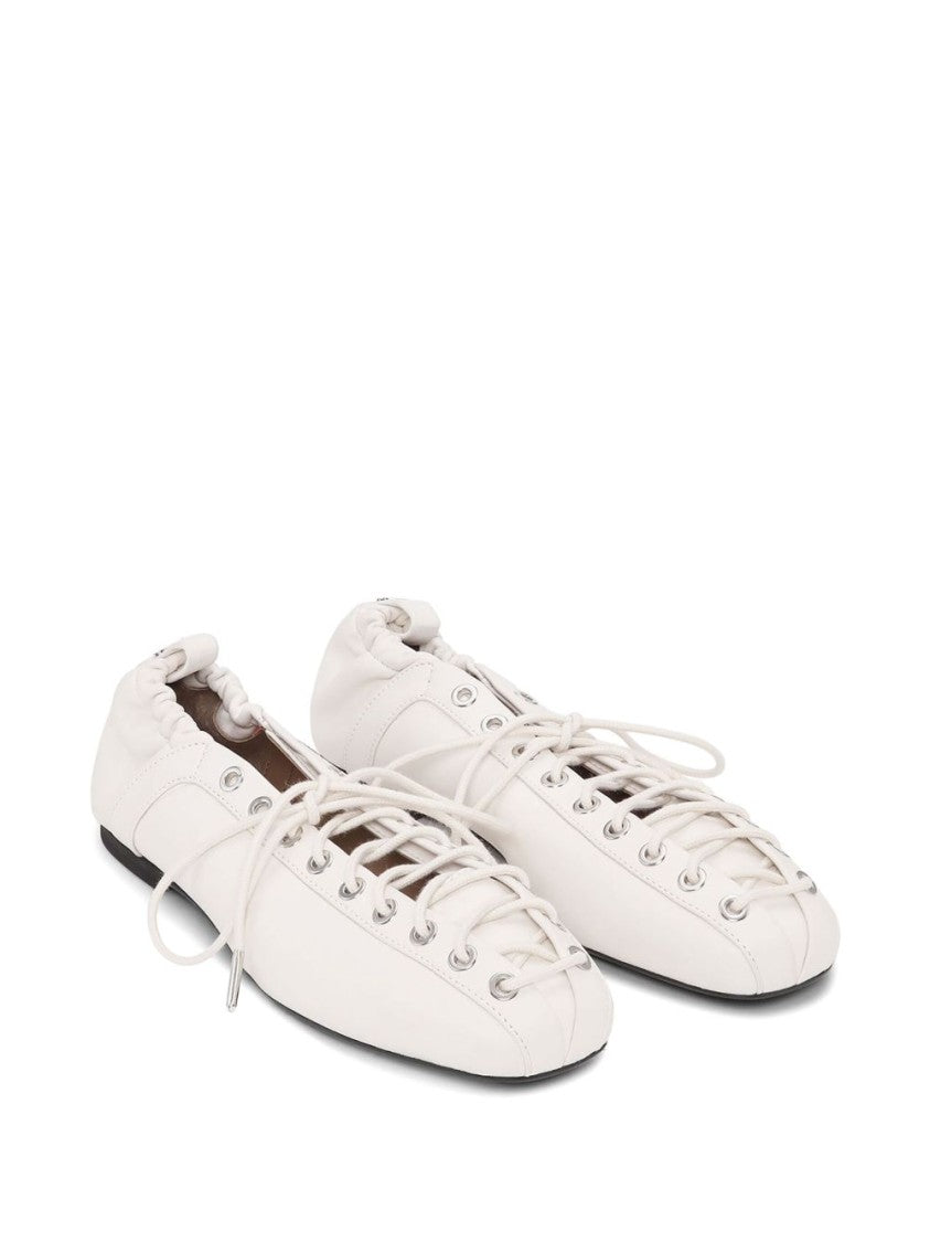 Ganni Lace-Up Ballerinas With Rounded Square Toe