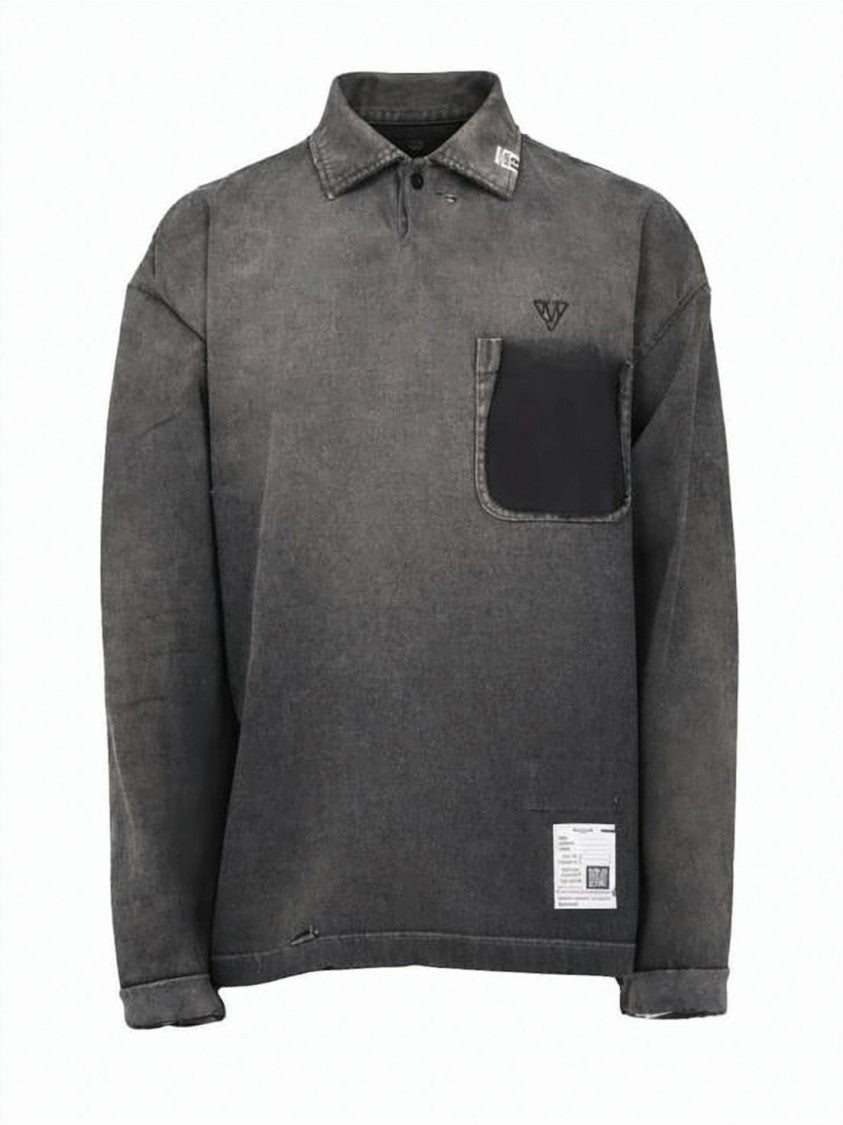 Maison Mihara Yasuhiro Washed Black Long-Sleeve Polo Shirt