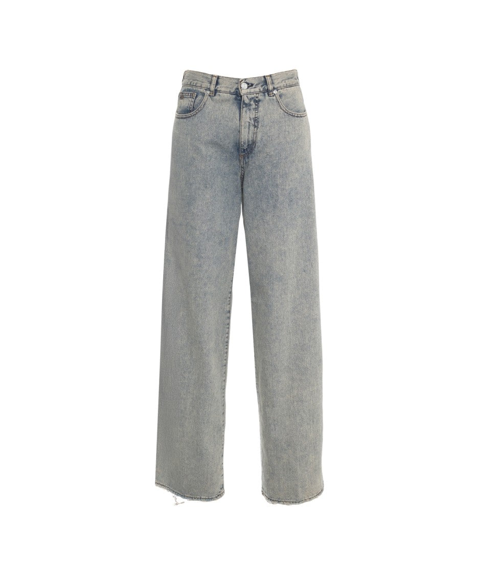 Nine In The Morning Light-Washed Denim Loose Fit Jeans With High Waist And Frayed Hems