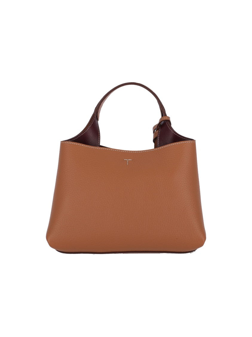 Tod's Structured Brown Hammered Calf Leather Shoulder Bag