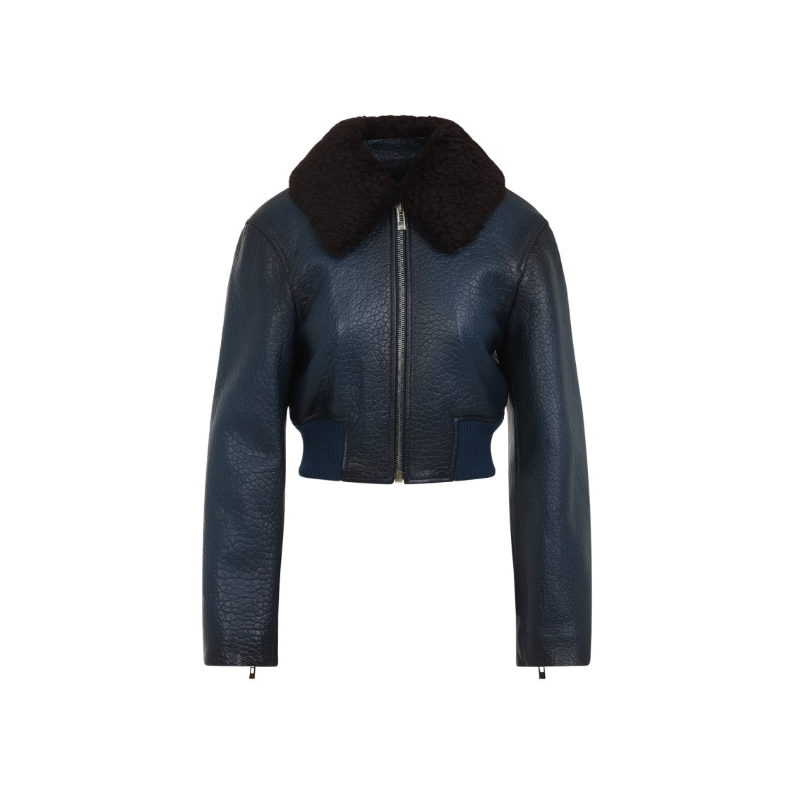 Alaïa Cropped Blue Grained Lamb Leather Aviator Jacket