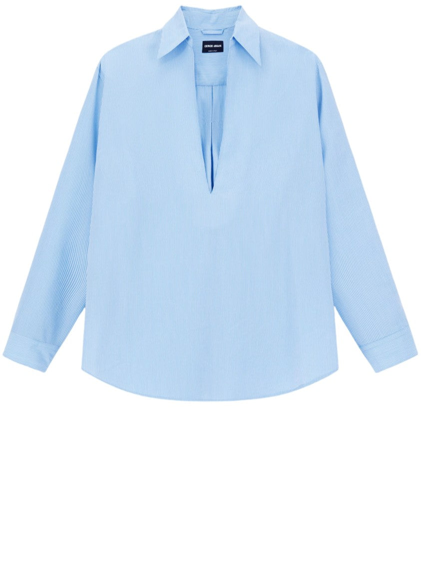 Giorgio Armani Open Shirt In Micro-Striped Lyocell Blend