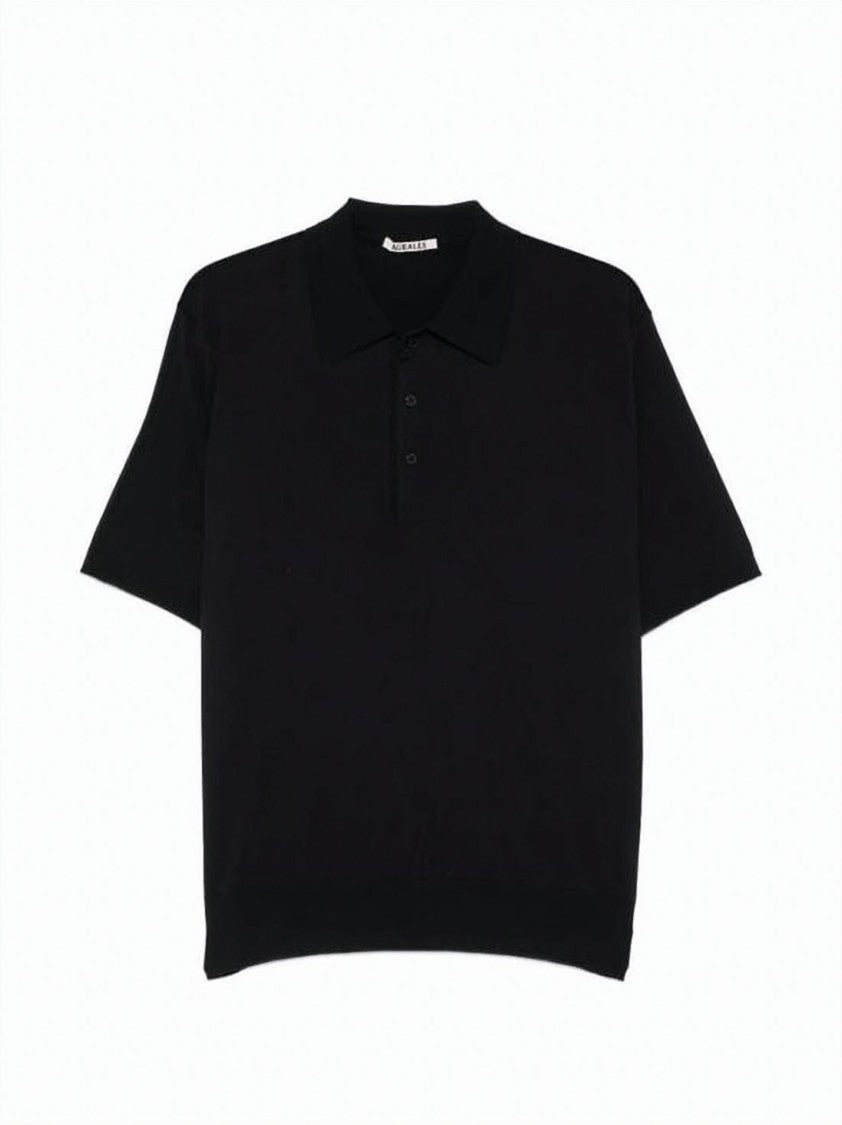 Auralee Black Polo Shirt With Classic Collar And Placket