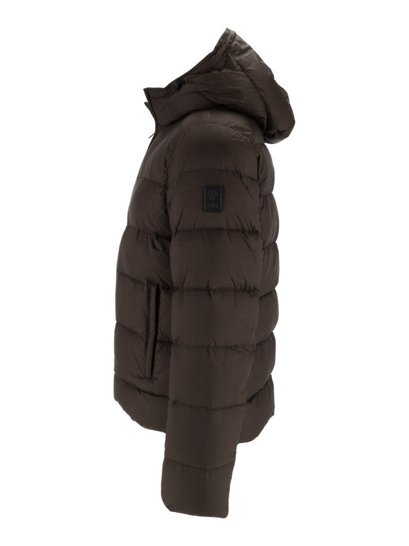 Fay Blue Hooded Horizontal Quilted Down Jacket