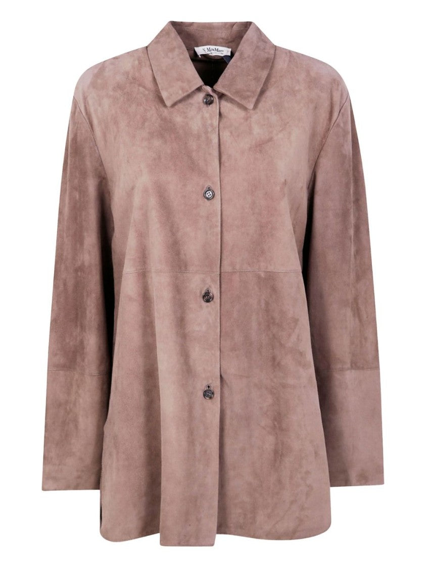 Max Mara Single-Breasted Beige Suede Lambskin Estate Jacket