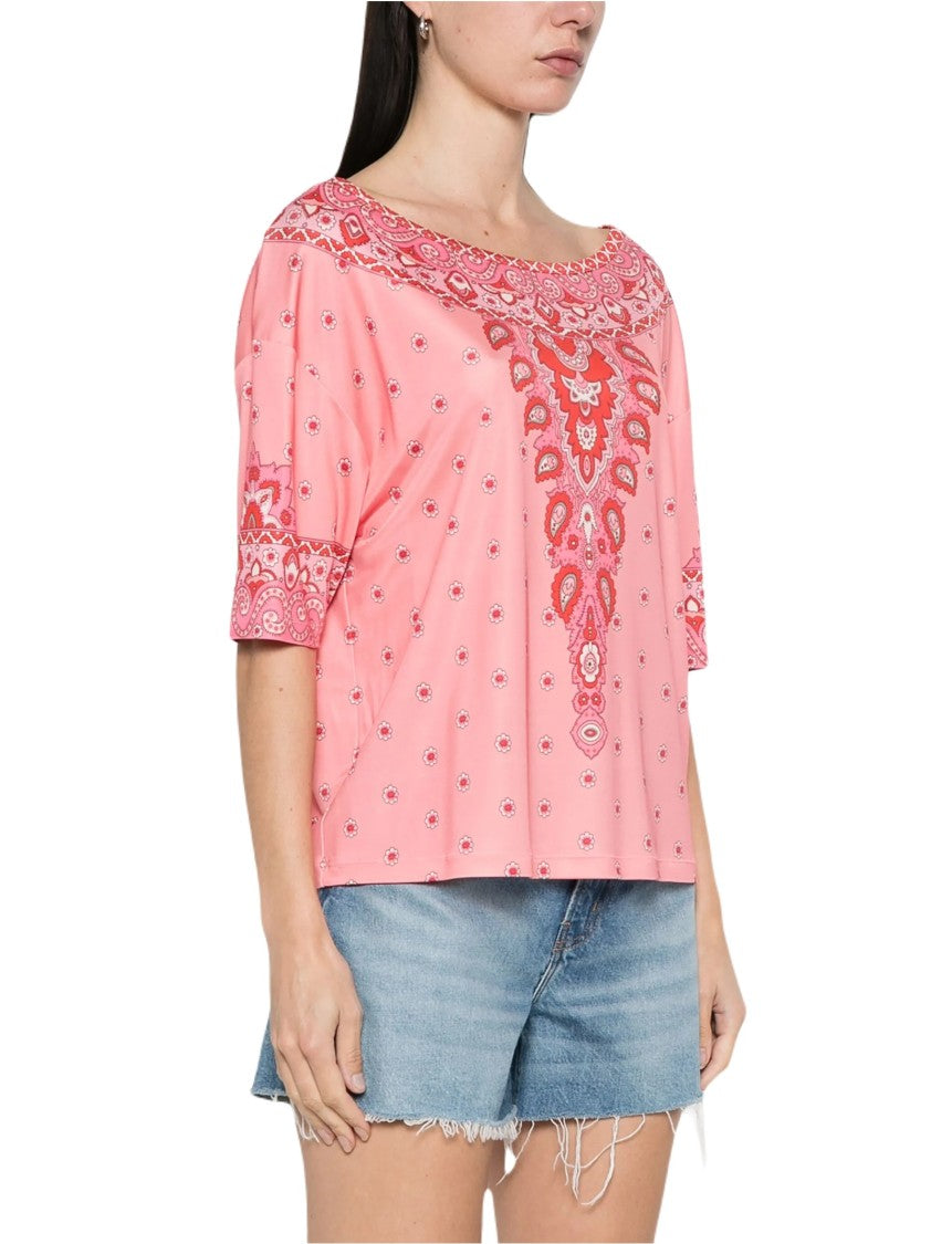 Etro Pastel Rosa Paisley Barca Blusa