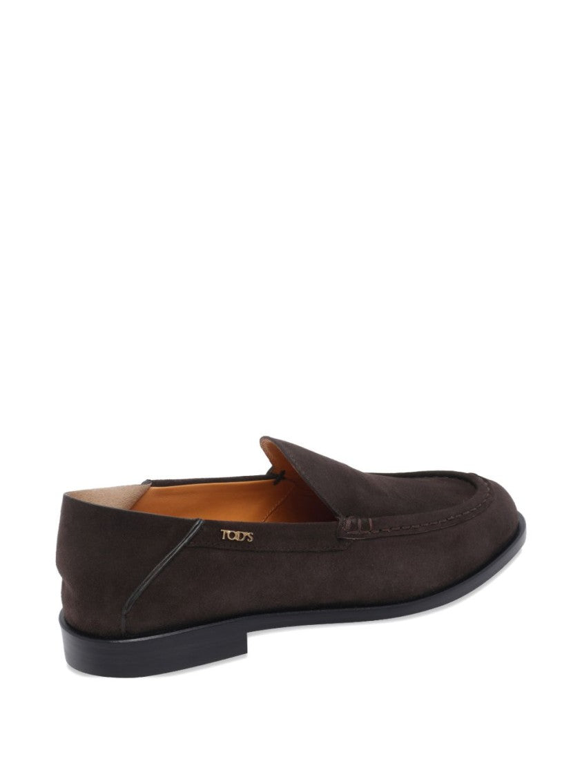Tod's Round Toe Brown Suede Flats With Classic Silhouette