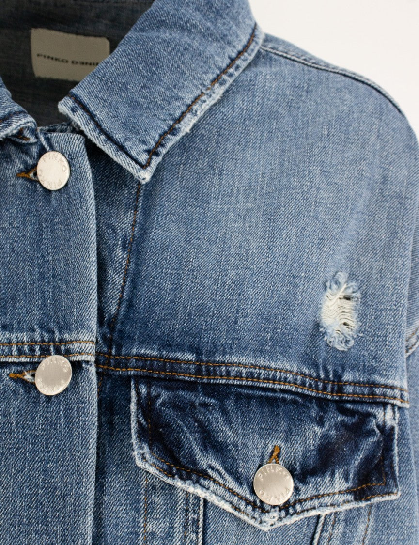 Pinko Vintage Lavaggio Denim Jacket With Cropped Length
