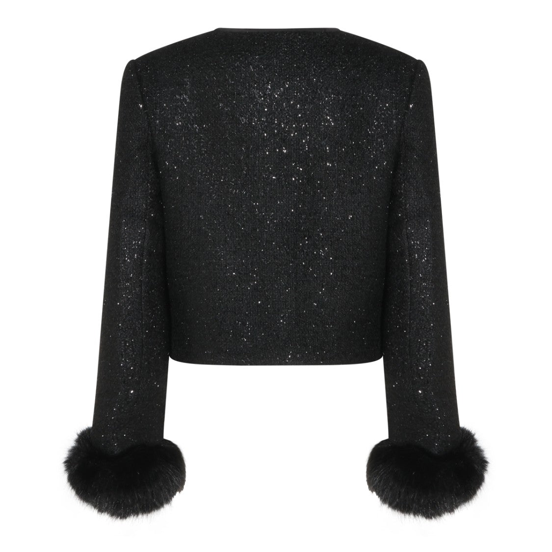 Self-Portrait Textured Heart Button Cropped Jacket