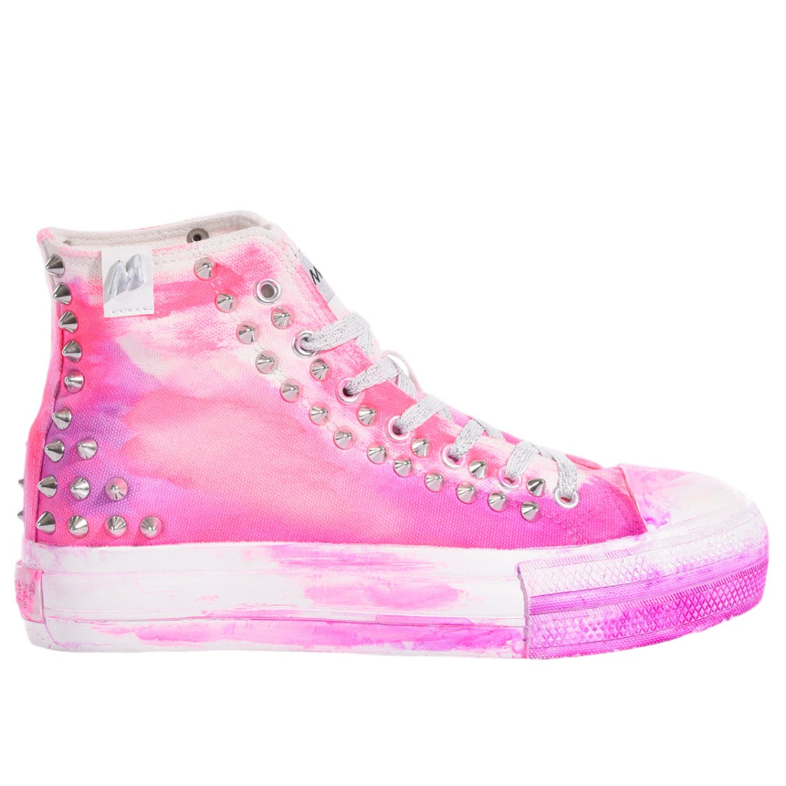 Mimanera Washed-Effect Handcrafted Studded Platform Sneakers