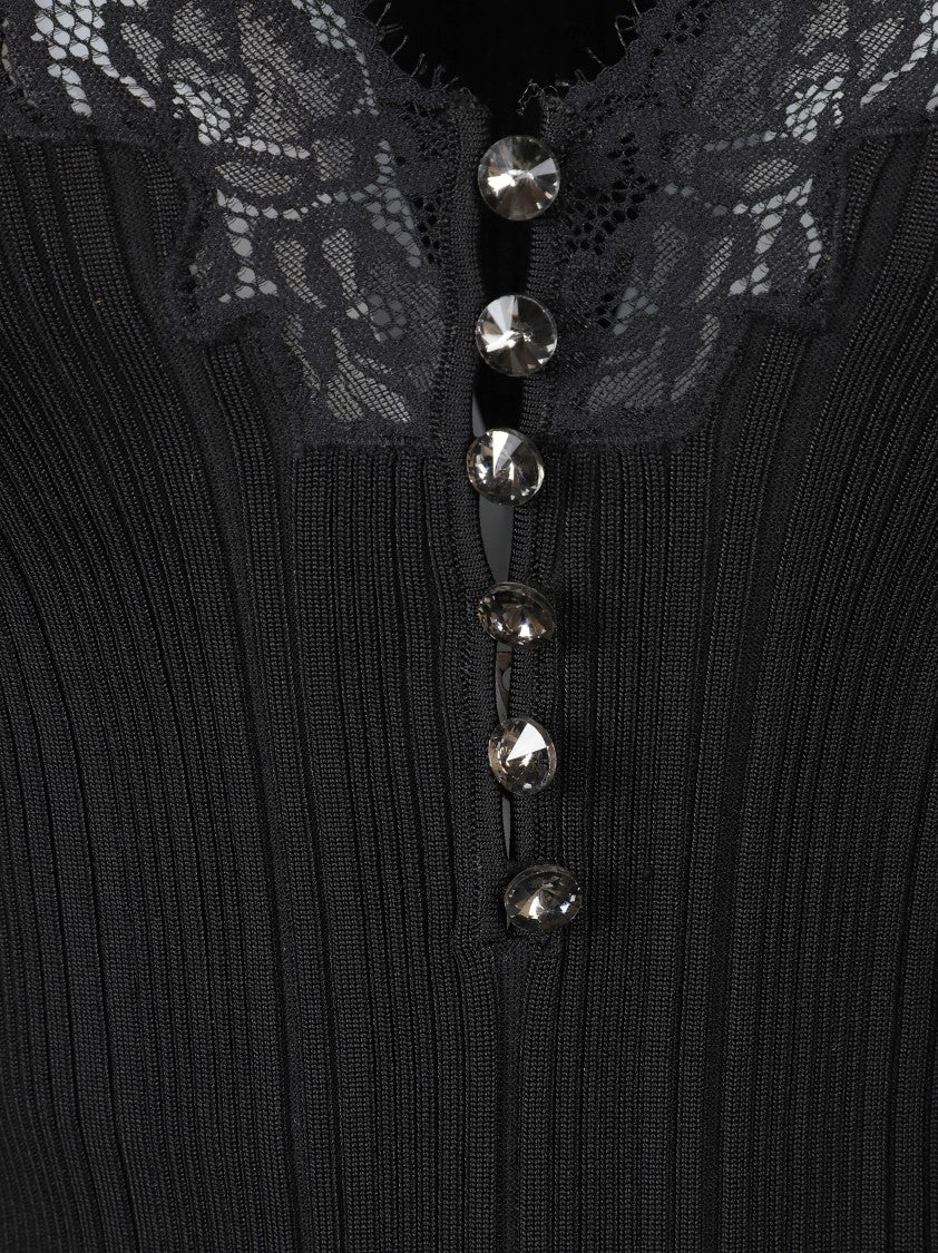 Self-Portrait Fitted Black Top With Deep V-Neckline