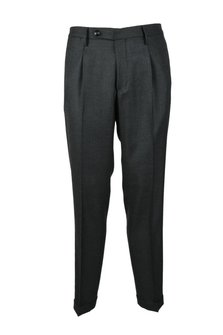 Michael Coal Tailored Grey Trousers With Mid-Rise Waist And Cuffed Hem