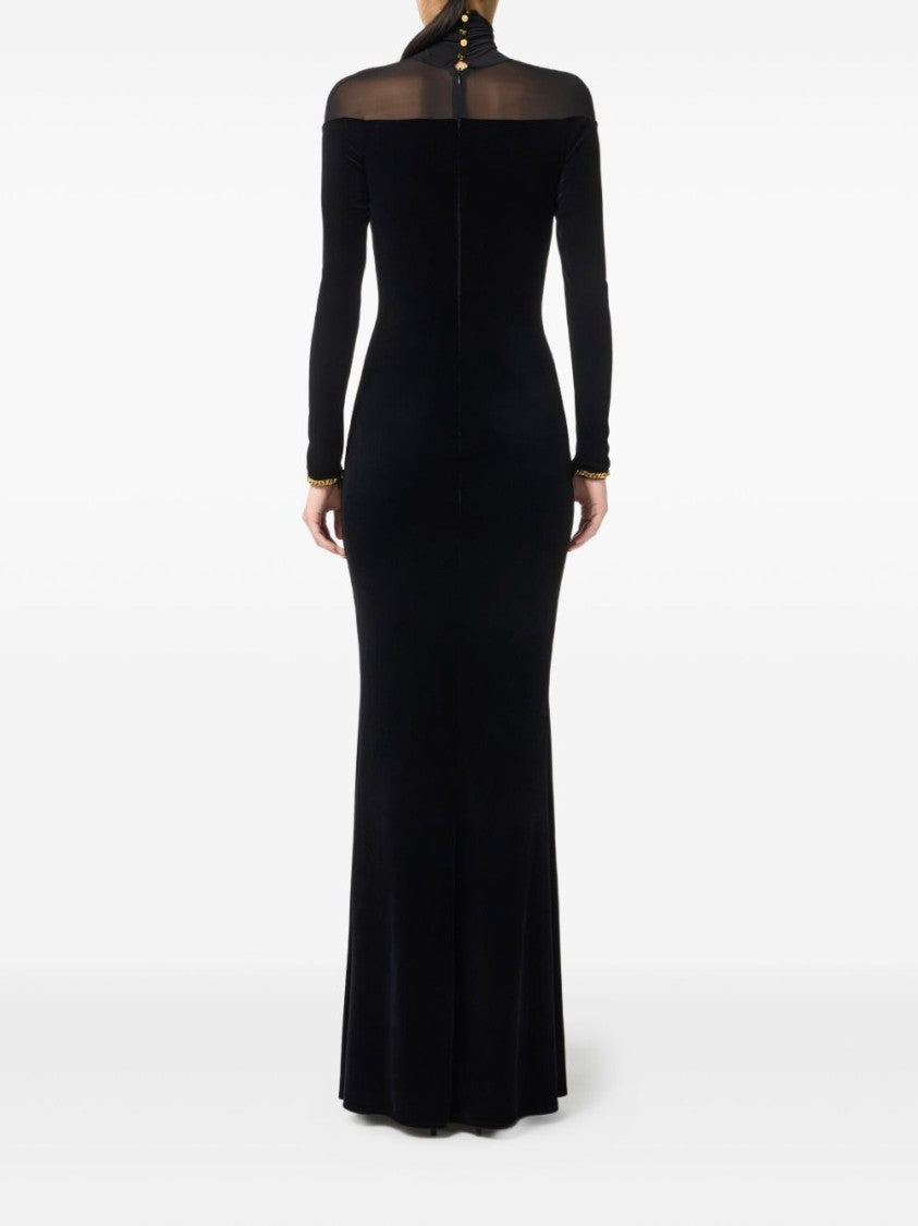 Elisabetta Franchi Long Black Velvet Dress