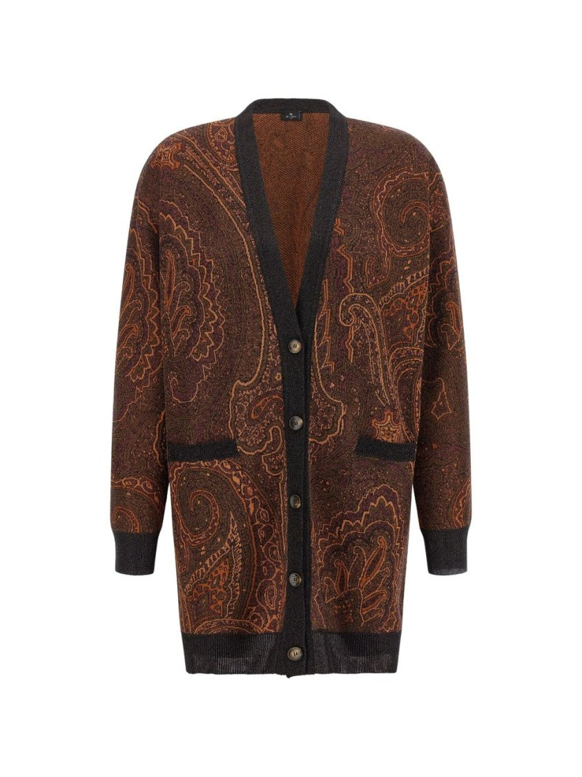 Etro Paisley Jacquard Contrast Trim Cardigan