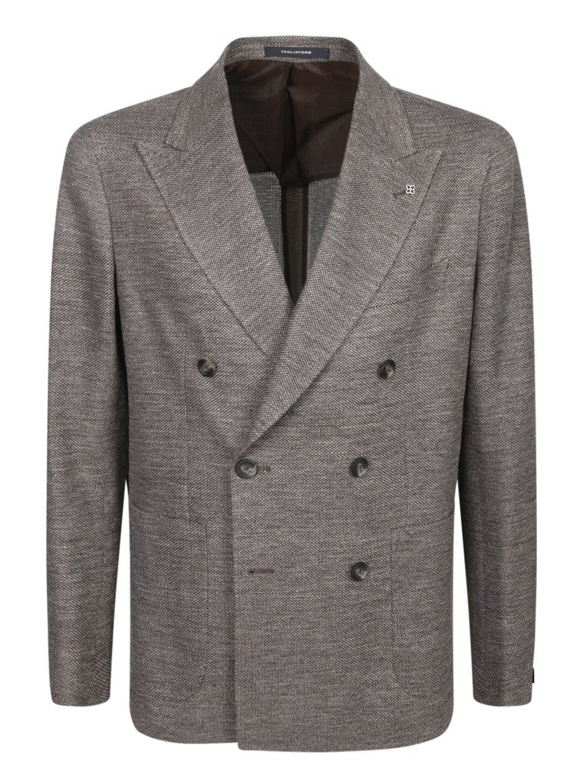 Tagliatore Double-Breasted Brown Blazer With Notched Lapels