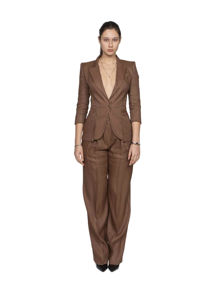 Elisabetta Franchi Brown Side Buckle Tailored Blazer
