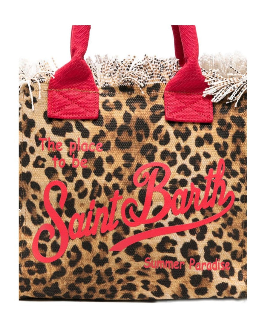 Mc2 Saint Barth Leopard Print Tote Bag With Fringed Edges