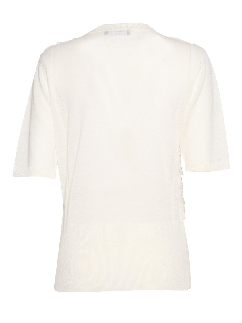 Fabiana Filippi Lightweight Linen Short Sleeve Sweater, Rouche Embroidery