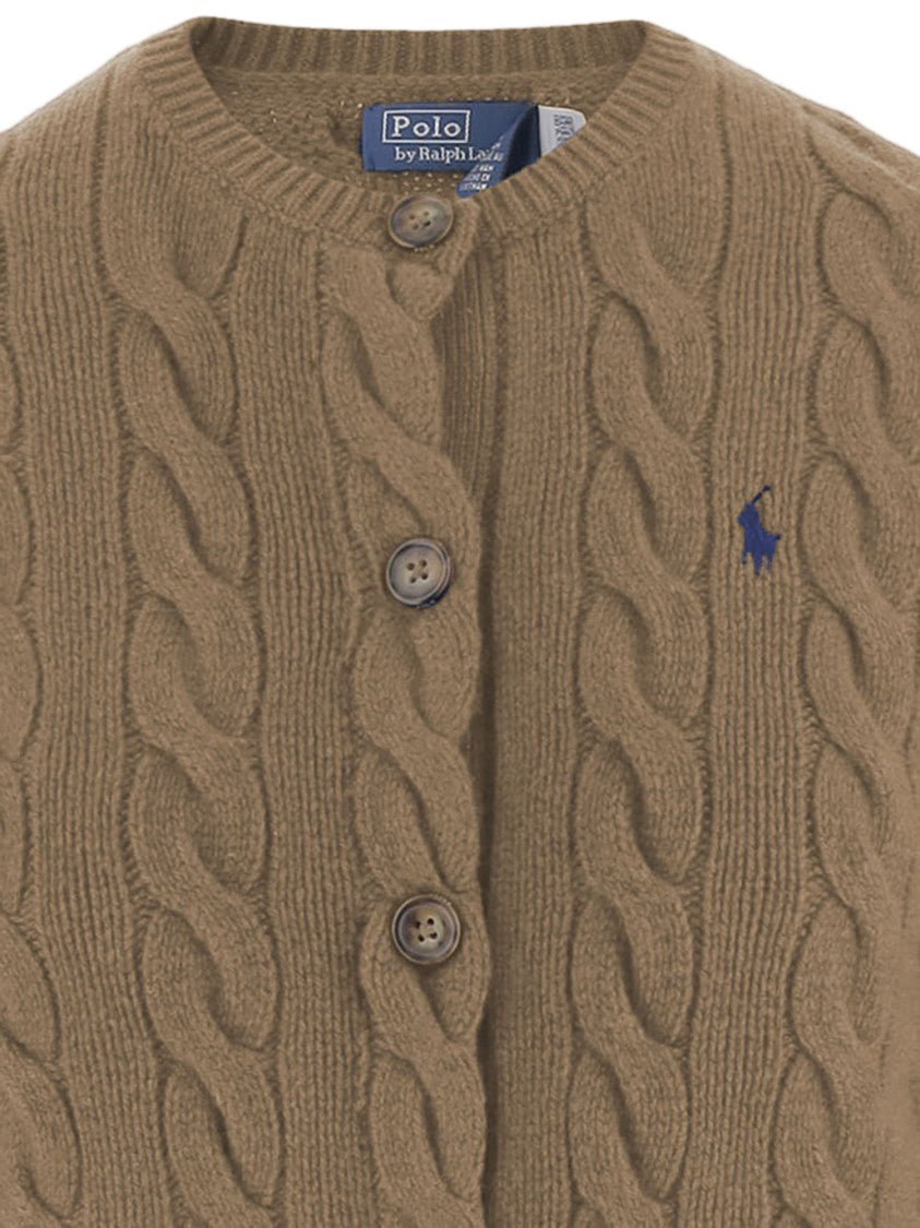 Polo Ralph Lauren Crew Neck Cardigan With Cable Knit And Embroidered Logo