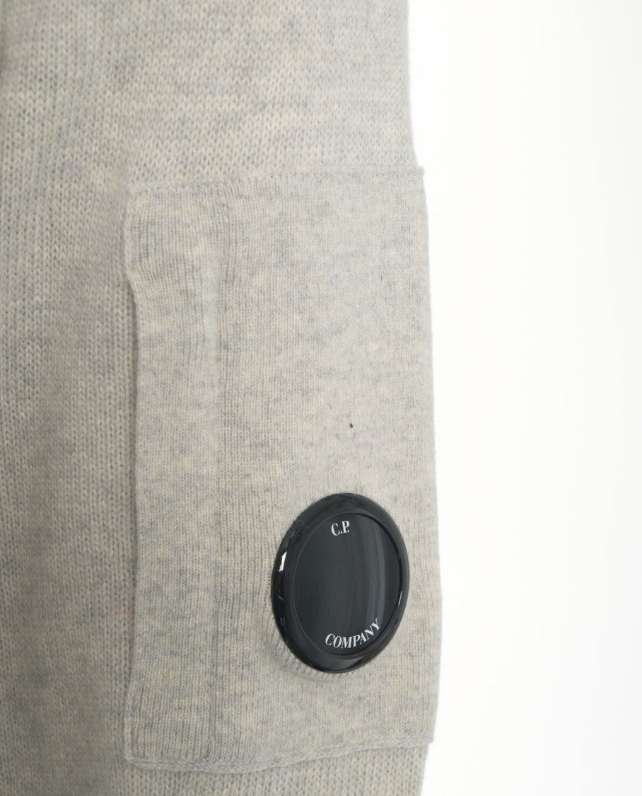 C.P. Company Light Grey Knit Sweater With Round Neckline And Logo Detail