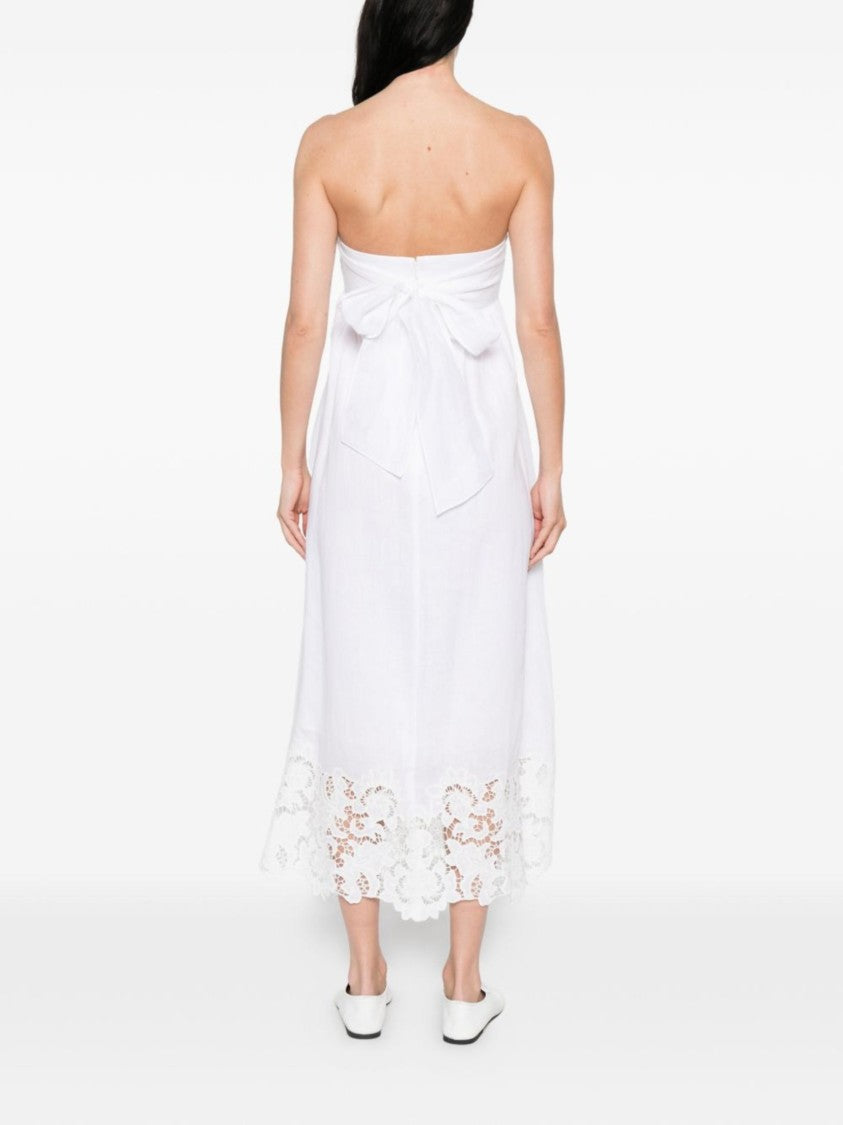 Max Mara White Lace Hem Strapless Dress