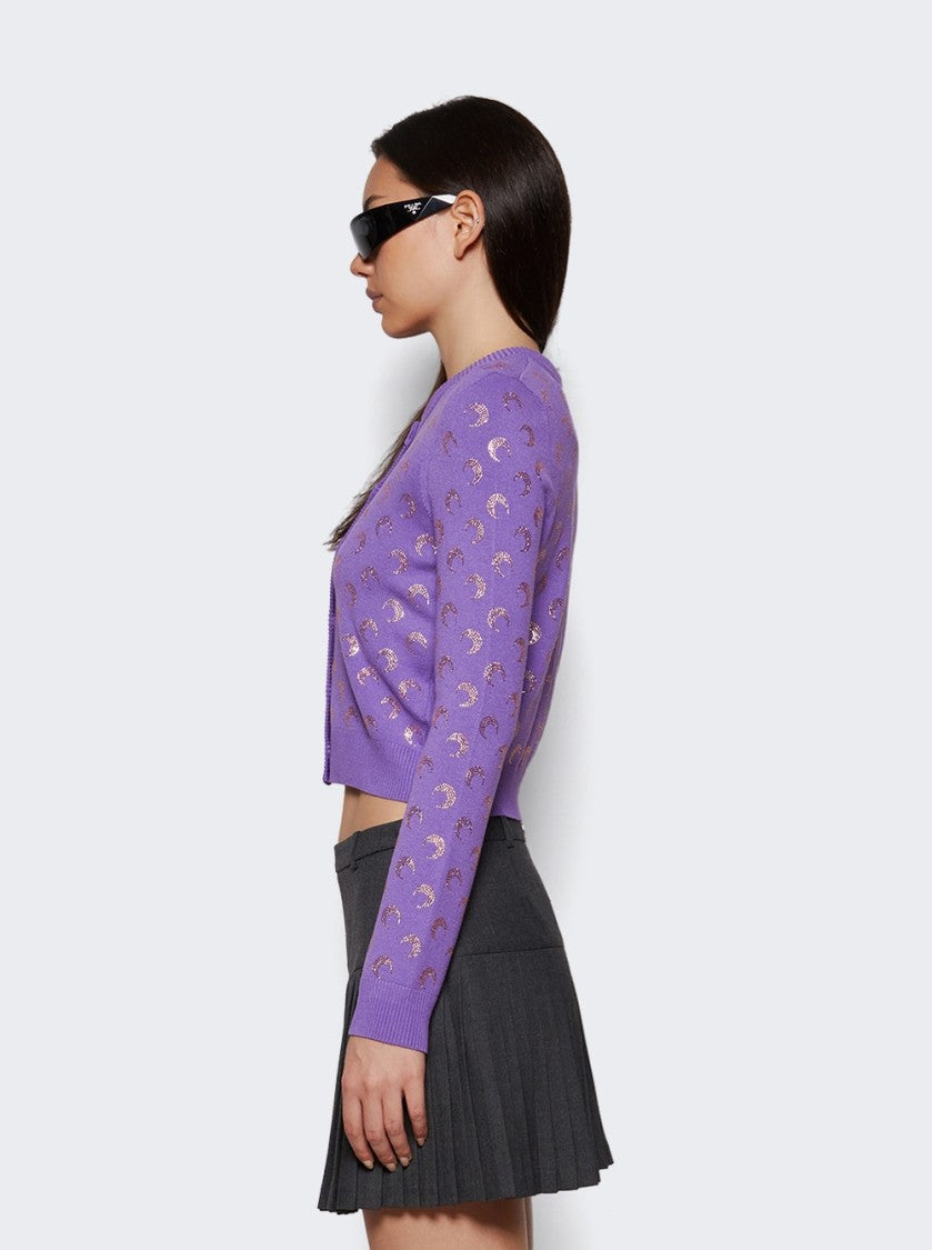 Marine Serre Moon Strass Knit Fitted Cardigan Lavender
