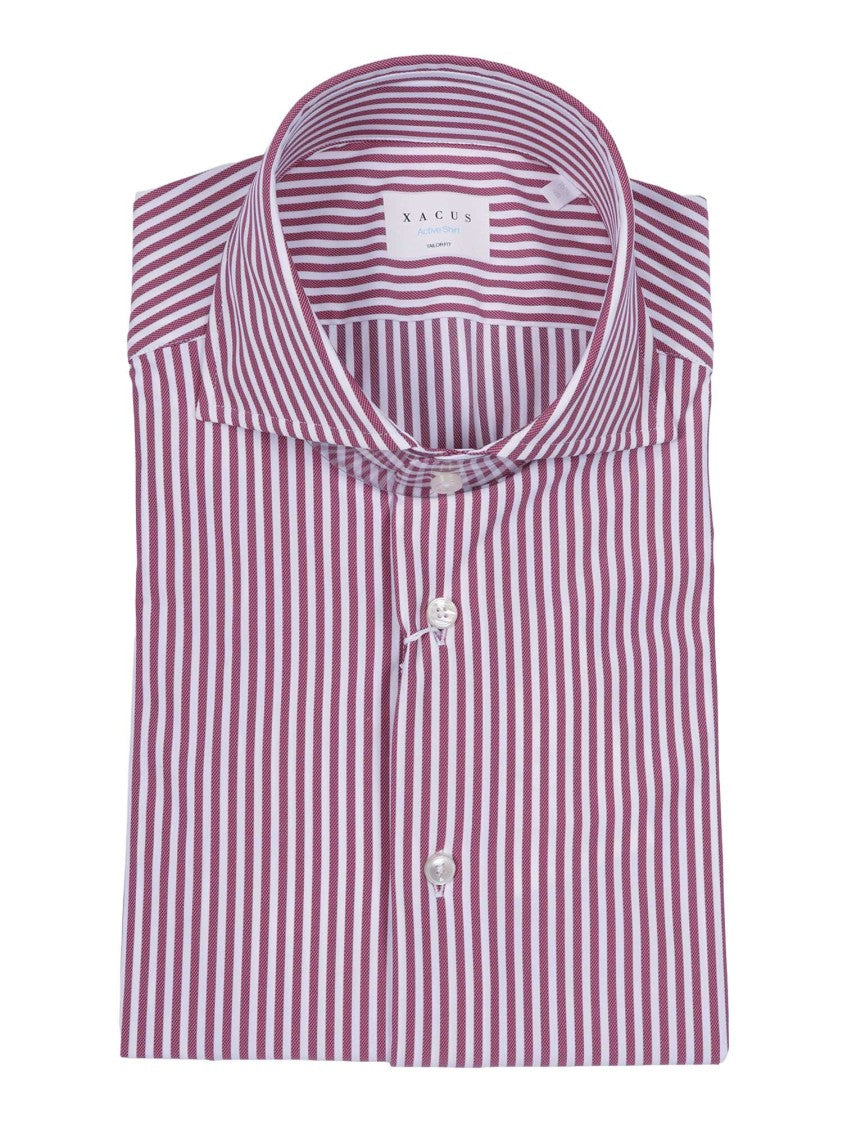 Xacus Burgundy Vertical Striped Casual Shirt