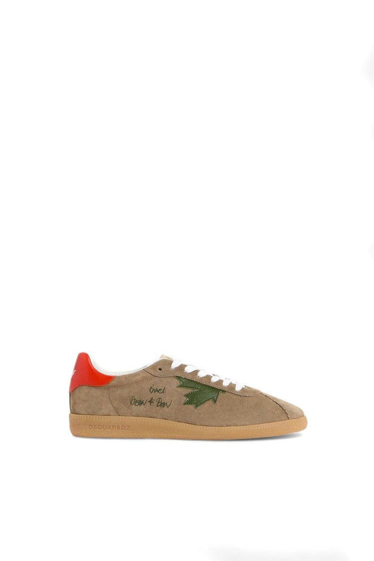 Dsquared2 Beige Rebels Calfskin-Polyamide Maple Leaf Sneakers