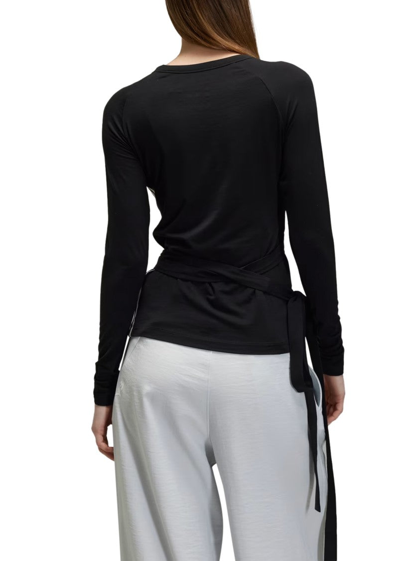 Y-3 Long-Sleeved Black Top With Wrap-Around Belt