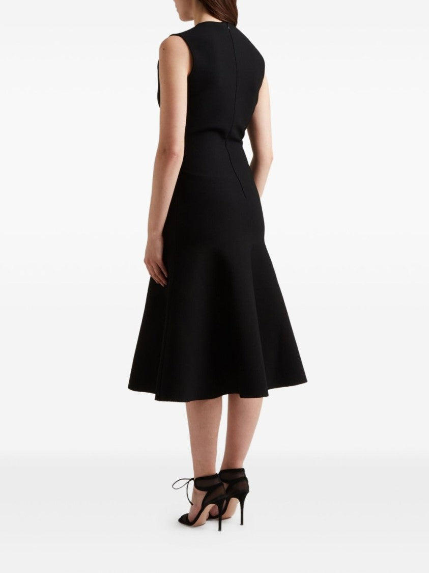 Alexander Mcqueen Black Midi Dress With Silver Embroidery