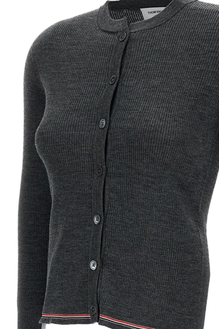 Thom Browne Grey Rib-Stitch Merino Wool Cardigan