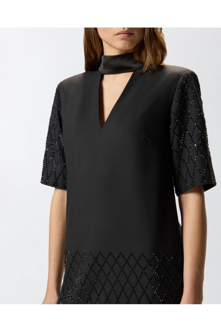 Pinko Black Polyester-Viscose Diamond-Pattern Mini Dress