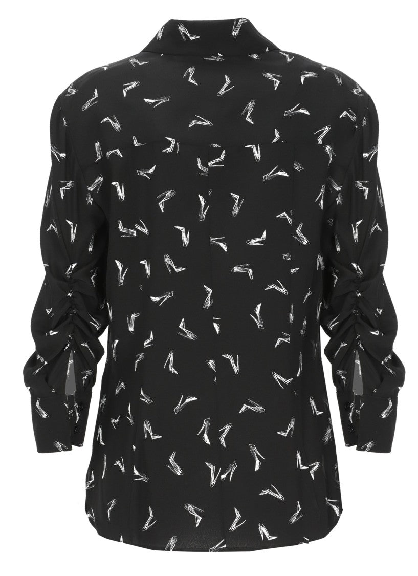 Carolina Herrera Black Good Girl Shoe Print Silk Shirt