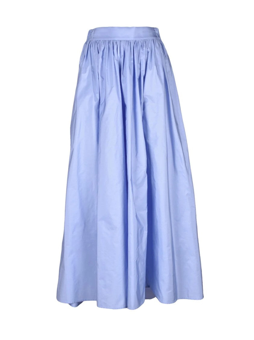 Cogo Light Blue Fluid Taffeta Flared Maxi Skirt