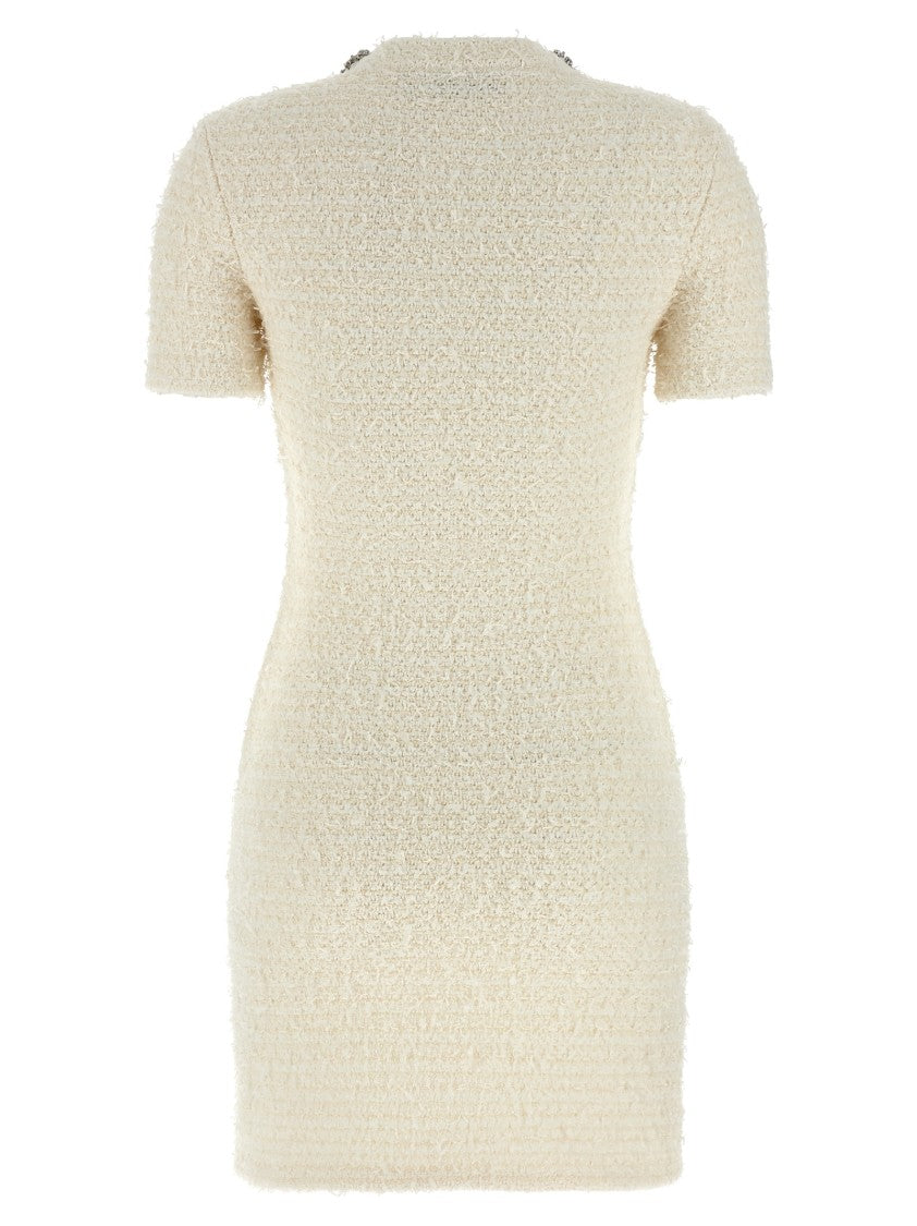 Self-Portrait Mini Dress With Knit Tweed Texture And Crystal Accents