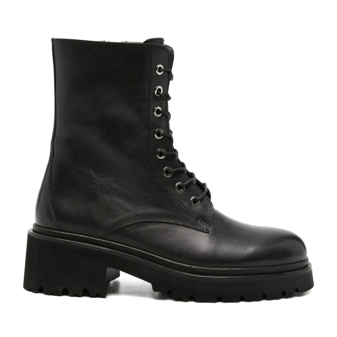 Adrianna Feretti Black Lace-Up Chunky Sole Leather Boots