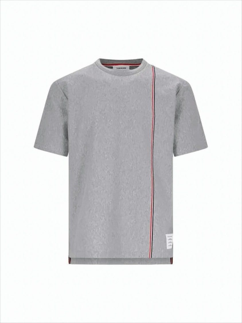 Thom Browne Short-Sleeved Crew Neck Cotton T-Shirt With Tricolor Stripe